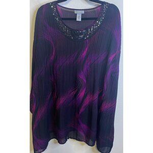 MAGGIE BARNES Purple Black Sparkle Sequin Blouse Top Plus Size  3x 26/28 Women